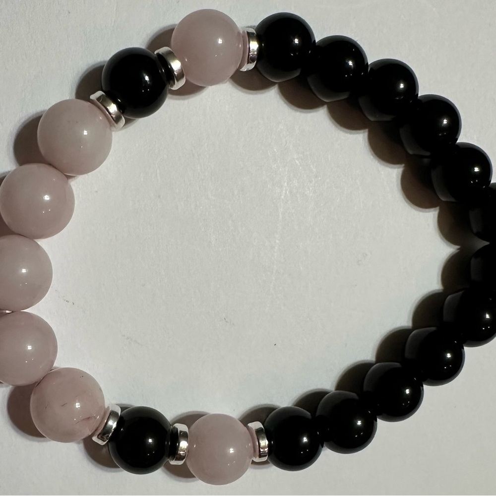 Rose Quartz & Black Onyx Bracelet – Love, Protection, Healing Crystal Jewelry